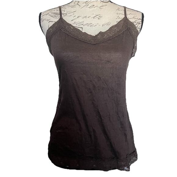 Mudd Lace Trim Cami Y2K Tank Top Size L Brown Romantic Coquette Fairy - Picture 5 of 5